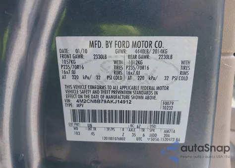 2010 Mercury Mariner from USA, damaged, VIN 4M2CN8B79AKJ14912